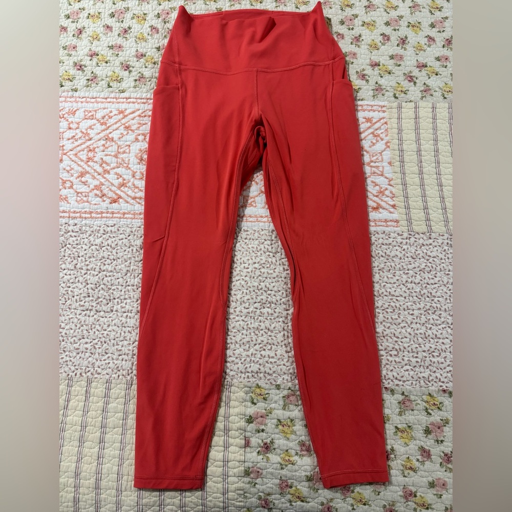Lululemon Align Leggings with Pockets (Bright Coral Color), Size 8